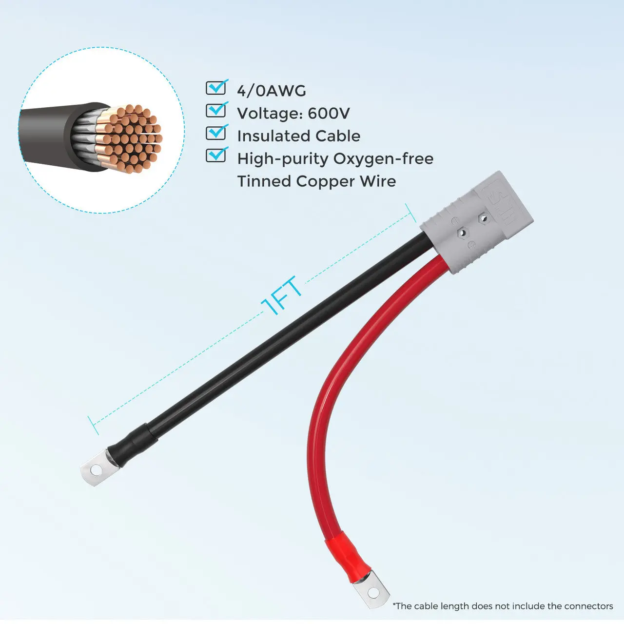 Renogy 1FT 4/0AWG Anderson Adapter Cable(Anderson SB350 - 3/8 in Lugs) - Image 3